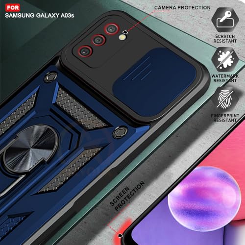 Image of Armor Bumper Back Cover Case for Samsung Galaxy A03s | Rotating Camera Cover, Ring Holder & Kickstand | Heavy Duty & 360 Degree Protection Samsung Galaxy A03s Back Cover (Blue)