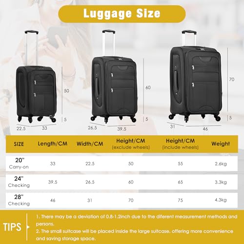 Expandable 3 Piece Luggage Set with Duffel Bag and Spinner Wheels, Lightweight Softshell Suitcase, Black2
