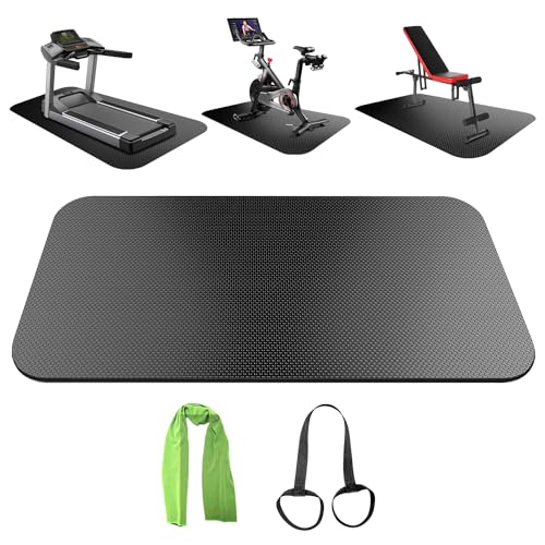 Exercise Equipment Mat,Treadmill Mat,Bike Mat Compatible with Peloton Bike Elliptical Treadmill Mat,Under Exercise Bike Trainer Mat Pad for Stationary Indoor Spin Bike,Hardwood Floor Carpet Black Gym