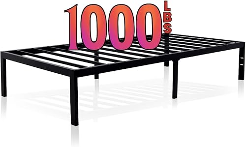 CastleBeds - Marco de cama minimalista de hierro negro tamaño individual con cabecero y barra forjada, base de plataforma de metal de acero