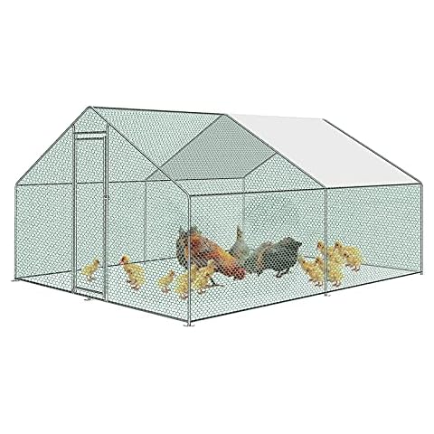 Froadp 3x4x2m Outdoor Chicken Run Walk in Cage Enclosure with Galvanized Steel Frame Chicken Coop Rabbit Hutch Duck Hens Pets House with PE sun Protection Roof for Poultry Farming Coops Cages Cover
