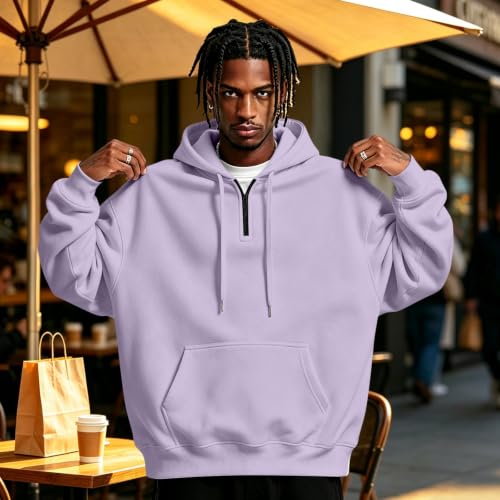 Fleece Hoodie Men Quarter Zip Fleece Lined 1/4 Zip Pullover Kangaroo Pocket - image 2