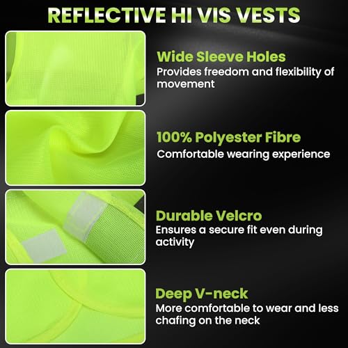 Starvortex Warnwesten Auto 5er, Klettstreifen Leuchtweste Warnweste Erwachsene, Strapazierfähig Sicherheitsweste Auto Damen Herren Kinder, Leicht warnweste Gelb, Atmungsaktiv Große Fahrrad Zubehör