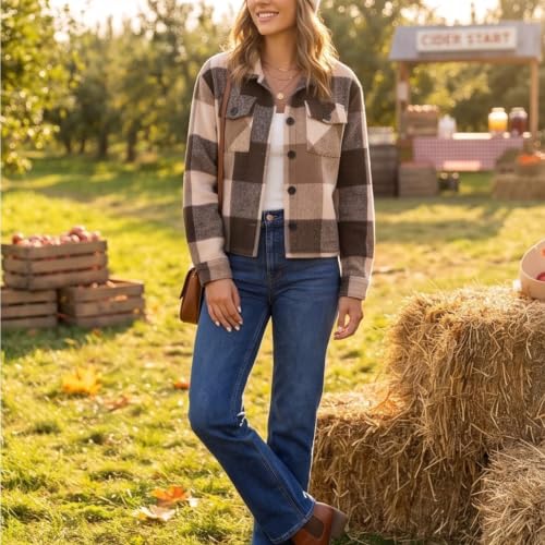 Plaid Shirts for Women Button Down Flannel Cropped Jacket Fall Shacket - image 3
