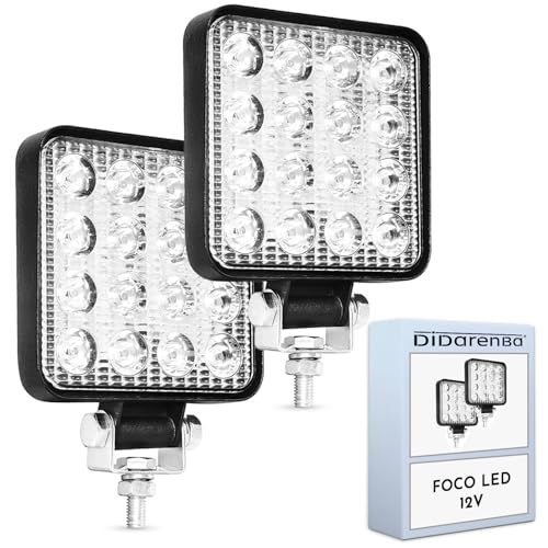 Didarenba Foco led 12v 24v 2 piezas aluminio abs 48W 16 led 6500K 10.5 cm 4.21' faros largo alcance focos tractores 4x4