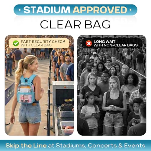 Image of Oraben Clear Backpack for Stadium Events, Stadium Approved 12 x 6 x 11, Small Clear Backpack for Concerts School Works, Fast Security Check, Waterproof PVC, Adjustable Straps, Women Men