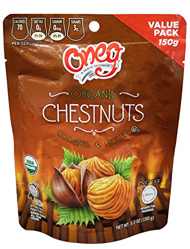 Organic Whole Chestnut- Roasted and Peeled Chestnuts- Kosher for Passover - 5.3 Oz Bag (6-Pack, Total of 31.8 Oz)
