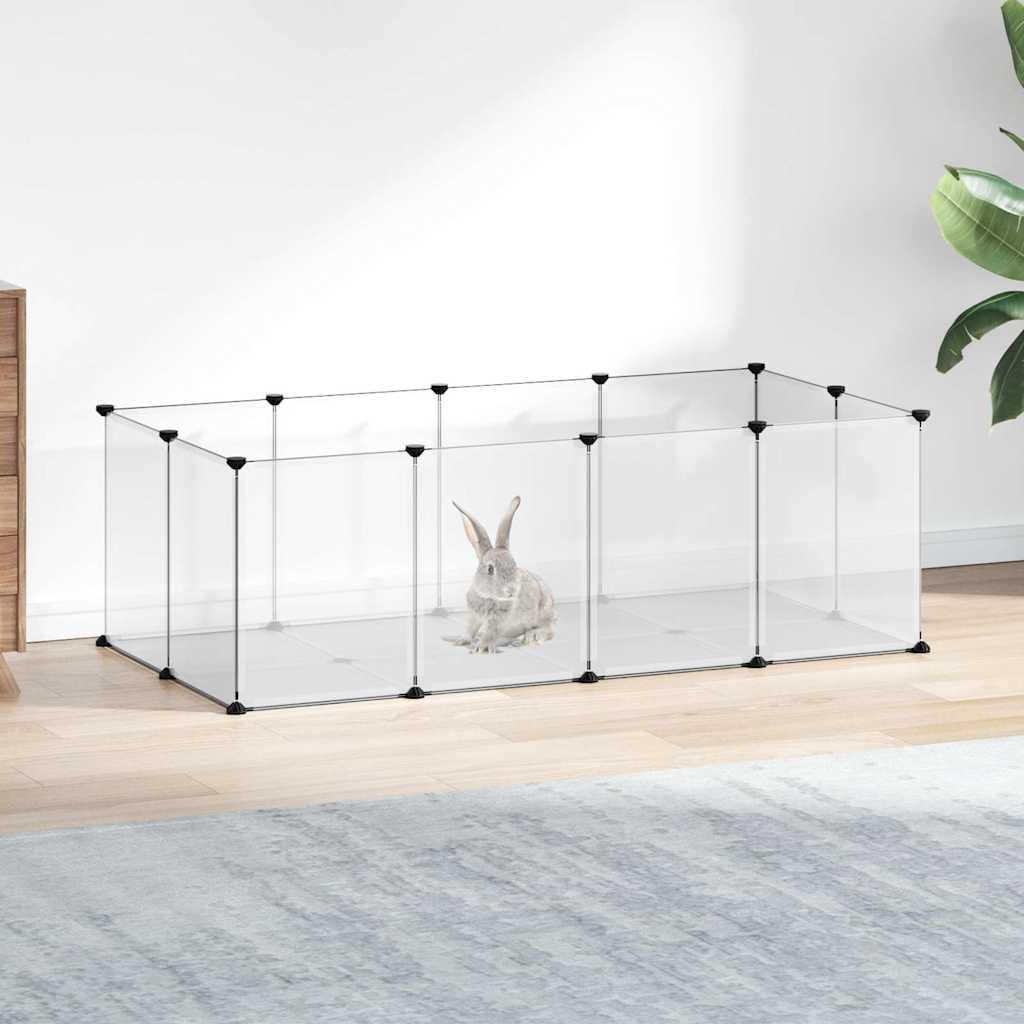Kleintierkäfig Transparent 144x74x46,5 cm aus PP und Stahl, geräumiges Kleintiergehege mit Schutzgitter für Kaninchenstall, Meerschweinchenstall, Hamsterkäfig