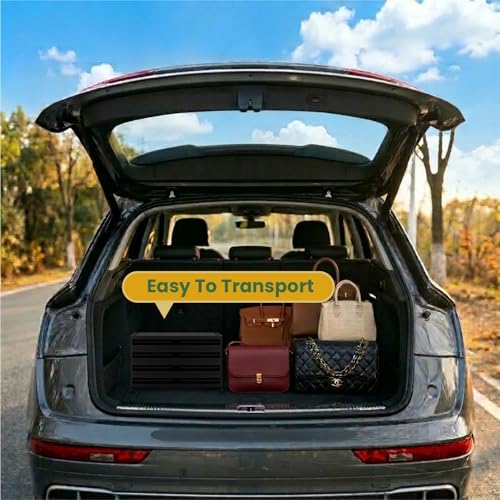 Image of 4 Tier Foldable Storage Box with Wheels, Stackable Plastic Storage Organizer with Lid & Front Door, Collapsible Storage Bins for Clothes, Toys, Office & Home Organization (Black 4 TIRE)