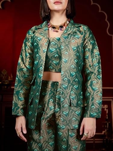 Image of PURVAJA Women's Full Sleeve Crop Top Trouser Printed Co-Ords Set