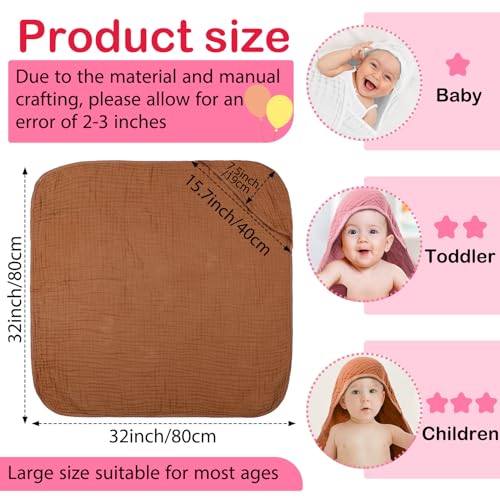 Image of Peryiter 6 Pcs Muslin Hooded Baby Towels, 32 inchx 32 inch Cotton Newborn Bath Towel Muslin Infant Baby Blankets Absorbent Unisex Newborn Registry Gift Essentials for Girls Boys (Red)