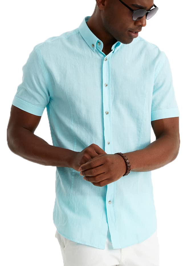 Leif Nelson Leinenhemd Herren Sommer Kurzarm Mint/Leinen Hemd für Freizeit...