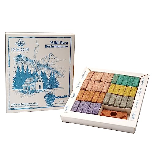 Image of Wild West Smudge Incense 70 Bricks with Holder Combo, 7 Natural Aromatic Fragrances - Copal, Guggal, Benzoin, Frankincense, Olibanum, Labdanum,Patchouli for Meditation & Home Purification