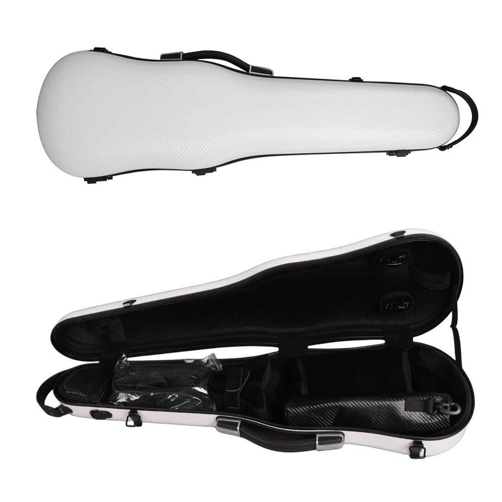 6 String Electric Violin 4/4 Full Size Unpainted for DIY color Solid wood body with Ebony fittings guitar-shaped Powerful Sound, carrying case, violin Bow (white)