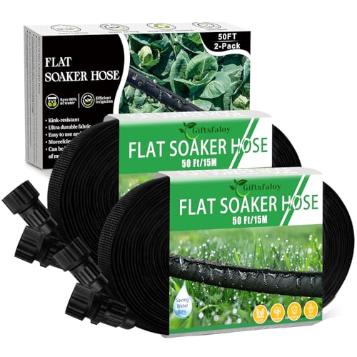 Flat Soaker Hose 100FT, Garden Hose with Heavy Duty Double Layer...