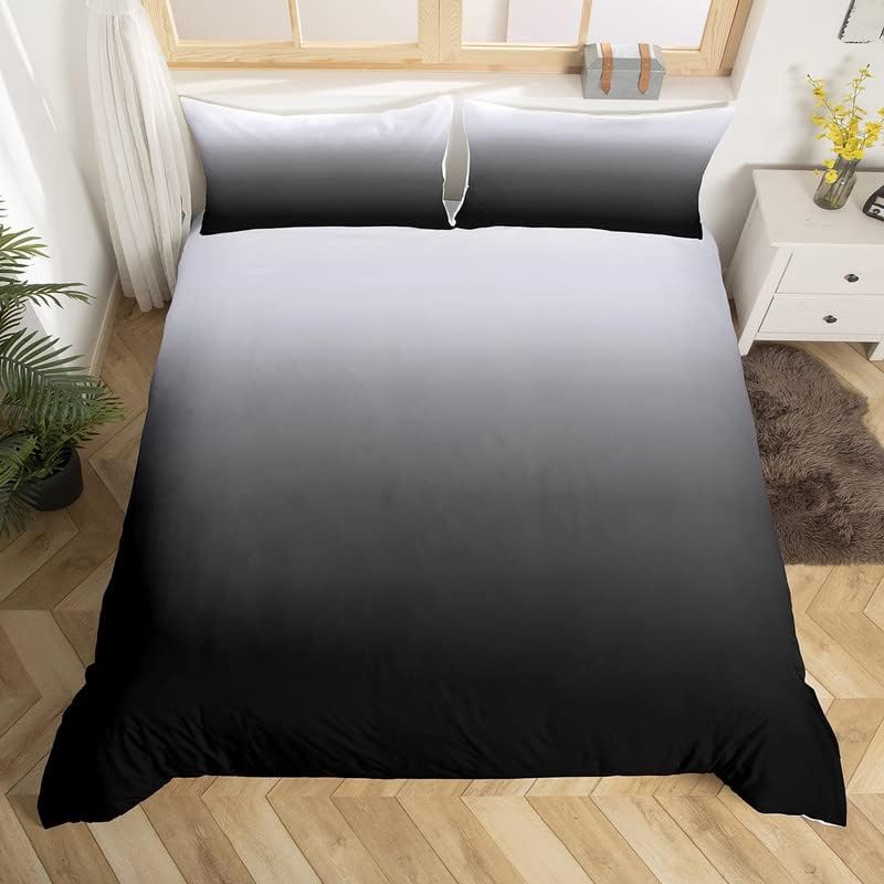 Miniatura 3 de Erosebridal Juego de funda de edredón de color gris y negro degradado, tamaño King, color gris y blanco, juego de ropa de cama con degradado de arte