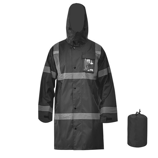A-SAFETY High Vis Rain Jacket Trench Coat Safety Rain Jacket RIVER OTTER Rain Bibs ANSI Class 3