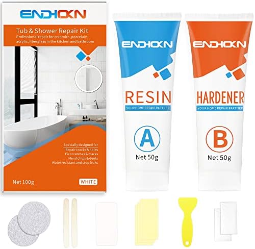 Bath Repair Kit White, Endhokn Enamel, Porcelain, Acrylic, Fiberglass, Ceramic Sink Repair Kit, Tub Tile Ceramic Toilet Shower Kit & Tray & Chip & Pedestal Crack Hole Scratches Repair