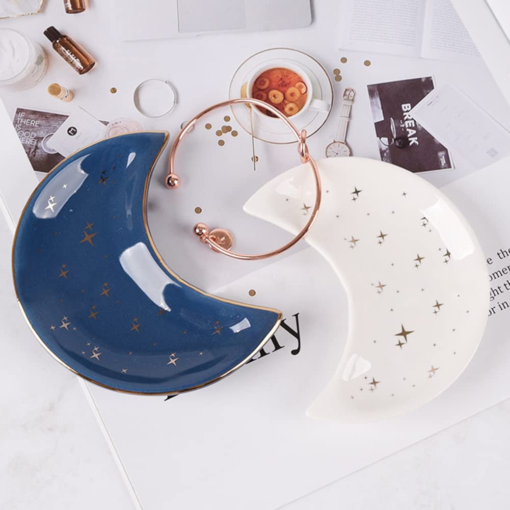 Vassoio portaoggetti a forma di luna, in ceramica, per gioielli, anelli, orecchini, bracciali, orecchini, piatti, portaoggetti, portaoggetti, per gioielli e gioielli, colore nero