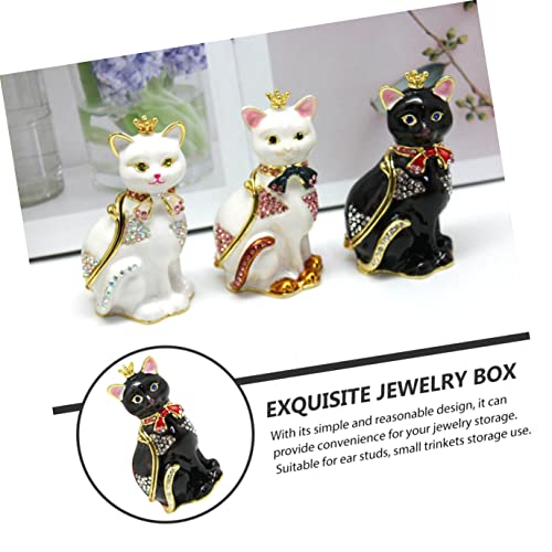 Zerodeko 5Pcs Box Chest Necklace Enamel Girls Black Hinged Kitten Trinket Decorative Painted Hand Gift Small Ring Organizer Collectibles Case Enameled Holder Countertop Ornament Cat #TOP6