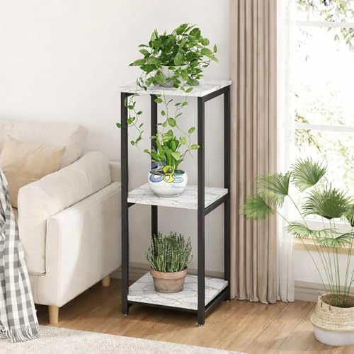 Image of Brown Art Shoppee Plant Stand Indoor Outdoor,Tall Metal Plant Stands, 3 tier Flower Pot Plant Holder, Modern Plant Shelf for Corner Living Room Garden Balcon (Black & White)