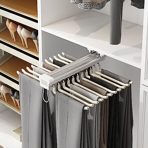22 Rods Pull Out Pants Rack, 23.2x18.1x3.7in Stainless Steel Pants Organizer Trouser Hanger for Hanging Jeans, Pants, Pants, Ties, Scarves (White)