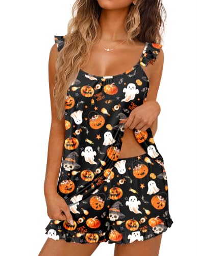 Image of Ekouaer Pajama for Women Set 2 Piece Ruffle Cami Top and Shorts Pjs
