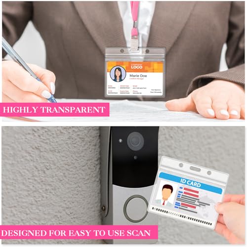 Image of Marspark 50 Sets 4 inchx3 inch Name Badge Holder with Lanyard Bulk, Pink