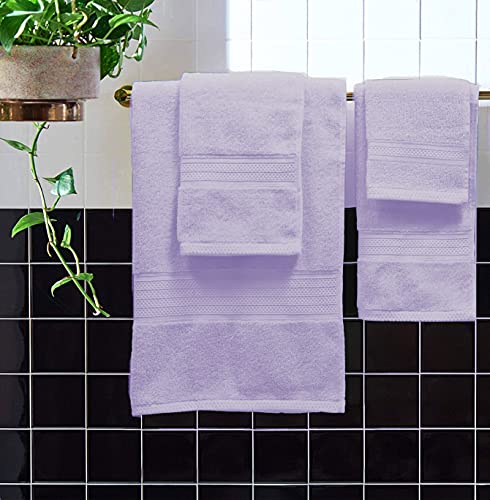 Glamburg 6 Piece Towel Set, 100% Combed Cotton - 2 Bath Towels, 2 Hand Towels, 2 Wash Cloths - 600 Gsm Luxury Hotel Quality Ultra Soft Highly Absorbent Towel Set For Bathroom - Purple #TOP2