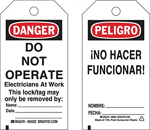 Brady - 133550 - Lockout Tag, Paper, Do Not Operate Electricians at Work, 5 3/4 in x 3 in, 1 EA