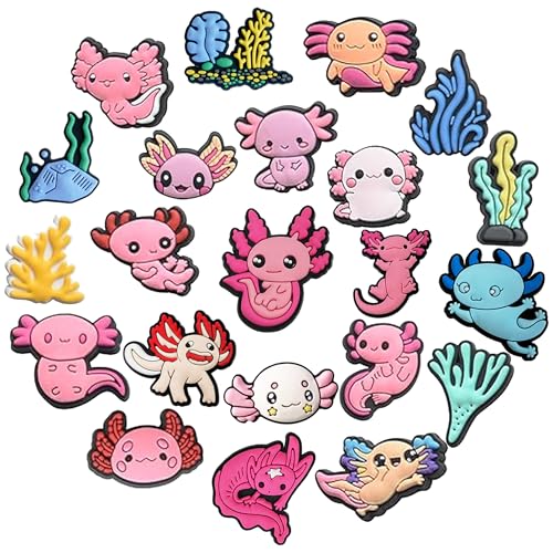 ZyvSyldrin 22PCS Axolotl Shoe Charms Unique Kawaii Animal Shoes Charms for Kids Boys Girls Cute Non-Slip Shoe Clips Accessories Pink Shoe Cartoon Sneaker Decorations Gifts