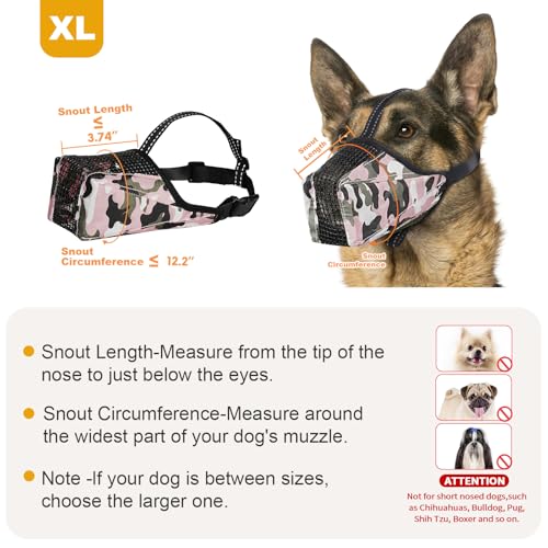 Image of Mesh Dog Muzzle, Breathable Soft Dog Muzzle with Reflective Straps for Secure Fit, Prevents Biting, Chewing Scavenging- Adjustable for Small Medium Large Dogs,Pink,XL