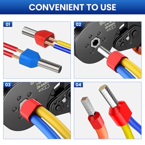 Image of Serplex 1200pcs Wire Ferrules Terminals Kit with 900 Single Terminal Connectors (up to 16mm) & 300 Double Wire Terminals, Dual Barrel Ferrules Connectors Insulated Ferrule Crimp Pins for AWG 22-5