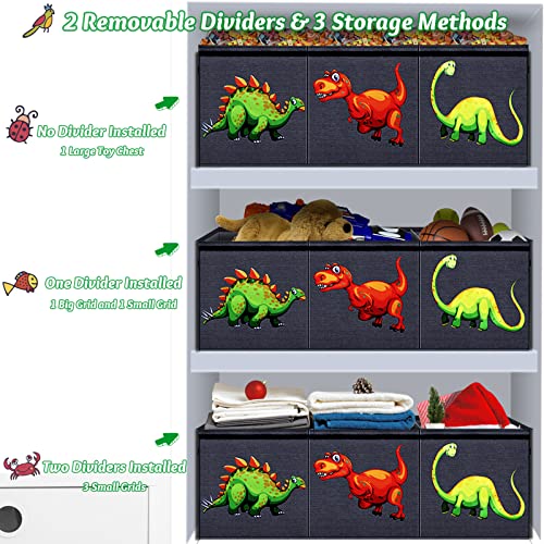 Toy Chest For Boys, Storage Bins For Toys, Toy Box For Boys, Kids Toy Storage Bins, Sturdy & Foldable, Removable Divider, Large Storage Containers For Playroom, Bedroom, Closet, Home, Dinosaur Pattern #TOP3