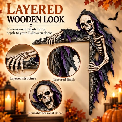 Halloween Door Corner Wooden Decor, L Shaped Gothic Door Topper，Skeleton - image 3