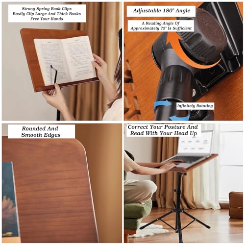 Support de lecture au sol réglable de 52 à 160 cm avec pupitre à musique de lit