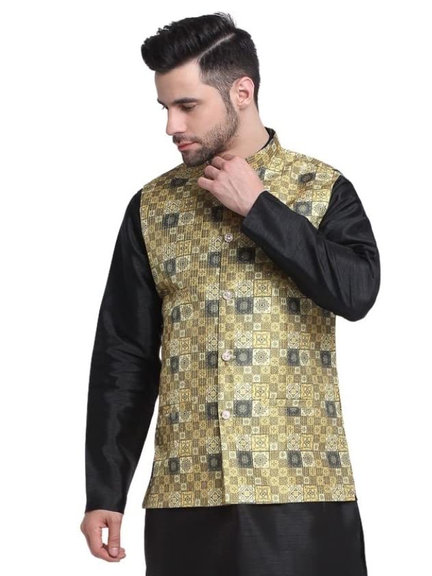 kraft india Men's Silk Blend Ajarkh Printed Nehru Jacket-picture-43