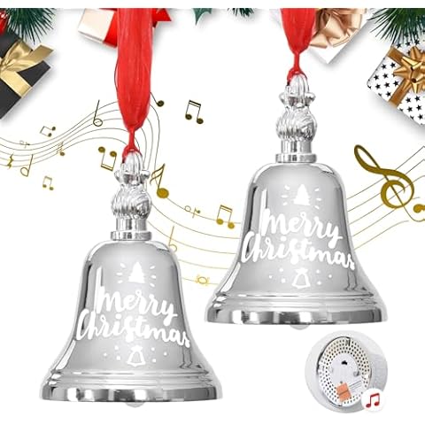 Christmas Bells Vuskly 2 Pcs Musical Bell Ornament with Hanging Rope Garland Bells for Christmas Decoration Vintage Bells Christmas with Music Rustic Bells for Christmas Tree Wreath Stair Gifts Cover