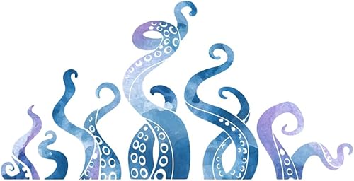 SUPERDANT Calcomanía de pared de tentáculos de pulpo azul, decoración de pared de monstruo marino, calcomanías de despegar y pegar, mural de arte de