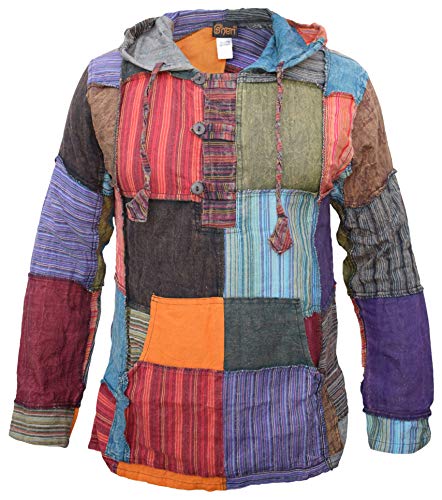 Gheri Mens Pixie Patchwork Long Hood Lightweight Festival Hoodie