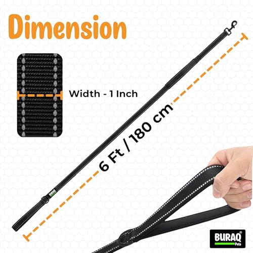Image of Buraq Pets 6FT Double Handle Dog Leash Reflective Padded Grip