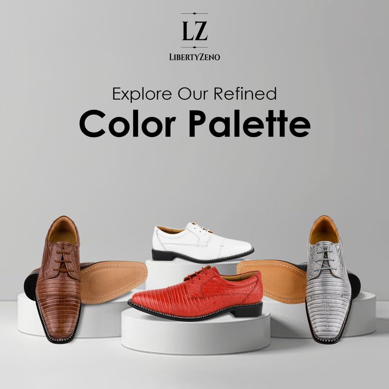 LIBERTYZENO Mens Plain & Lizard Print Genuine Leather Adults Lace Up Oxford Dress Shoes for Prom Graduation3