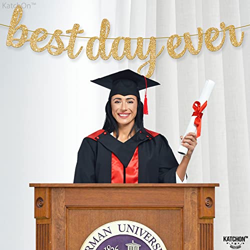 Image of Katchon, Gold Glitter Best Day Ever Banner - 10 Feet, No DIY | Best Day Ever Sign Grad Banner, Graduation Decorations 2026 | Congratulations Banners, Graduation Party Decorations Grad Banner