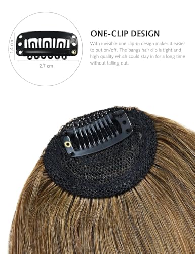 Yamel Pedaços de cabelo humano real com franja com clipe em franja para mulheres castanho claro