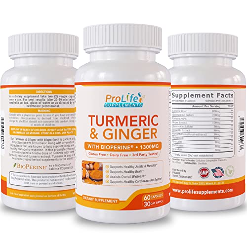 Prolife Supplements Turmeric & Ginger With Bioperine, Black Pepper For Max Absorption, 95% Curcuminoids, Immune Cardio Support, 60 Count #TOP1