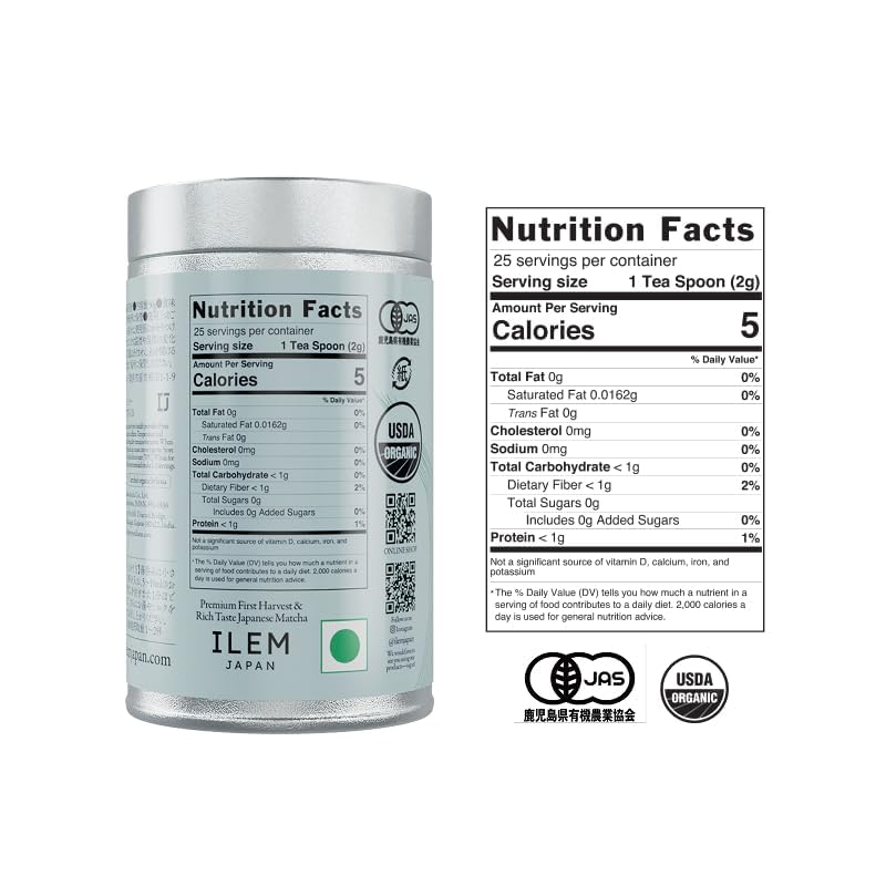 Image of ILEM JAPAN, Matcha Green Tea Powder (25 Serving , 50g) | Best before August 2026 | Pure Ceremonial Grade Organic Japanese Matcha | First Harvest | Authentic & Premium Matcha Tea Powder Sourced From Kagoshima, Japan | Detox Drink | Improve Metabolism