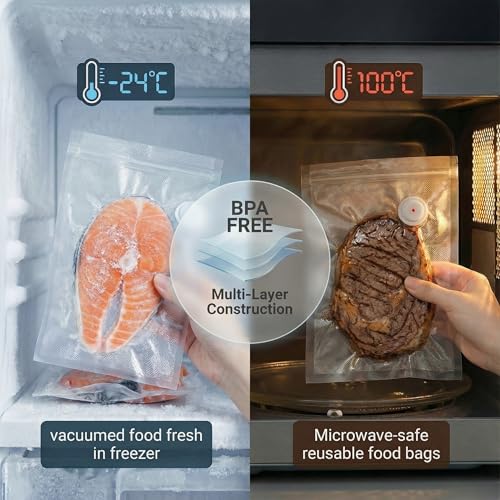 Image of ZKIRON Small Reusable Vacuum Sealer Bags for Food, 20 Pack | 7 x 10 in, BPA-Free, Leakproof Double Zipper, Lunch Size, Freezer, Microwave & Sous Vide, Fits Most Vacuum Sealers