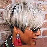 Short Pixie Cut Wigs with Bangs Mix Black Gray Pixie Cut Hair Wigs For Women Short Hairstyles Wigs Short Ombre Gray Wig Cosplay (Ombre Gray)