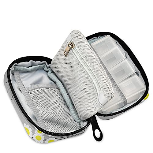 Image of Naanle Cartoon Daisy Bee Pill Box 7 Day Pill Case Travel Pill Organizer Bag with Zipper Portable Weekly Case Compact Size for Vitamin Supplement Holder