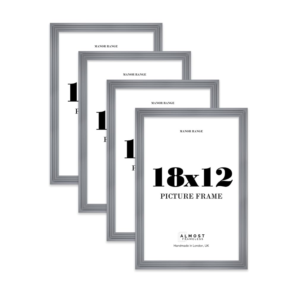 18x12 Picture Frame, Display 18x12 Pictures (30.5 x 45.7cm) - Scandi Grey Classic 42mm Edge Photo Display - 4 Pack